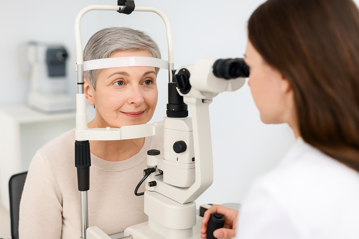Eye exam at an advanced eye clinic in Kerala using modern technology