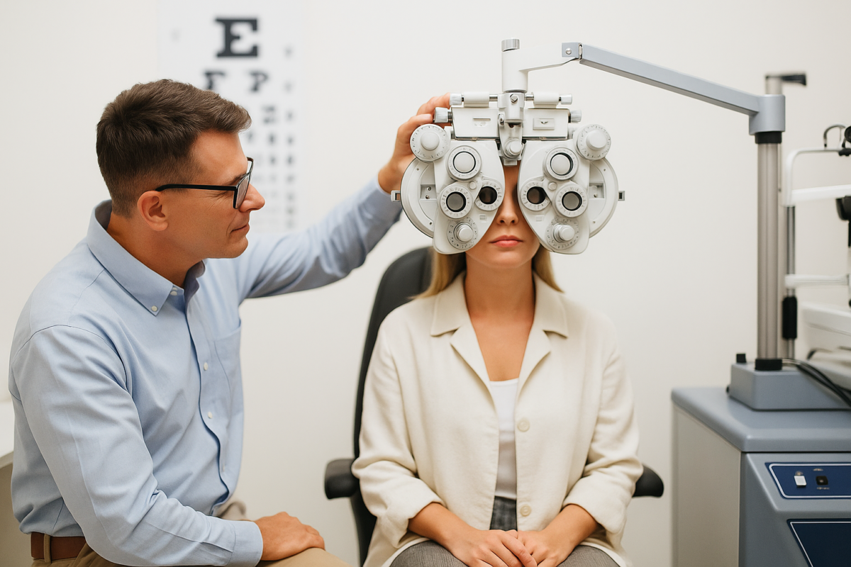 Optometrist performing advanced eye examination at a advanced eye clinic in Kerala